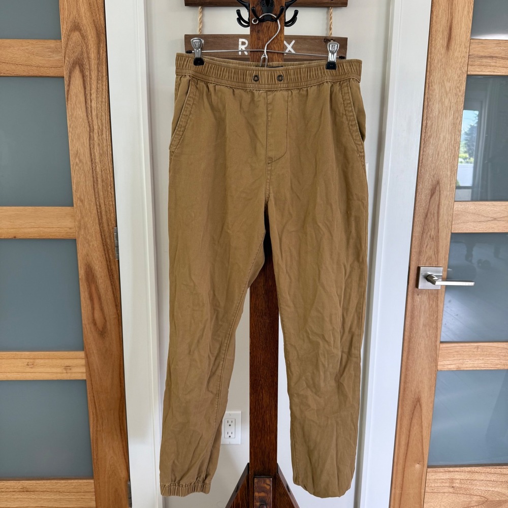 Aeropostale AERO Mens Khaki Jogger Pants Tan 100% Cotton Elastic Waist Small EUC